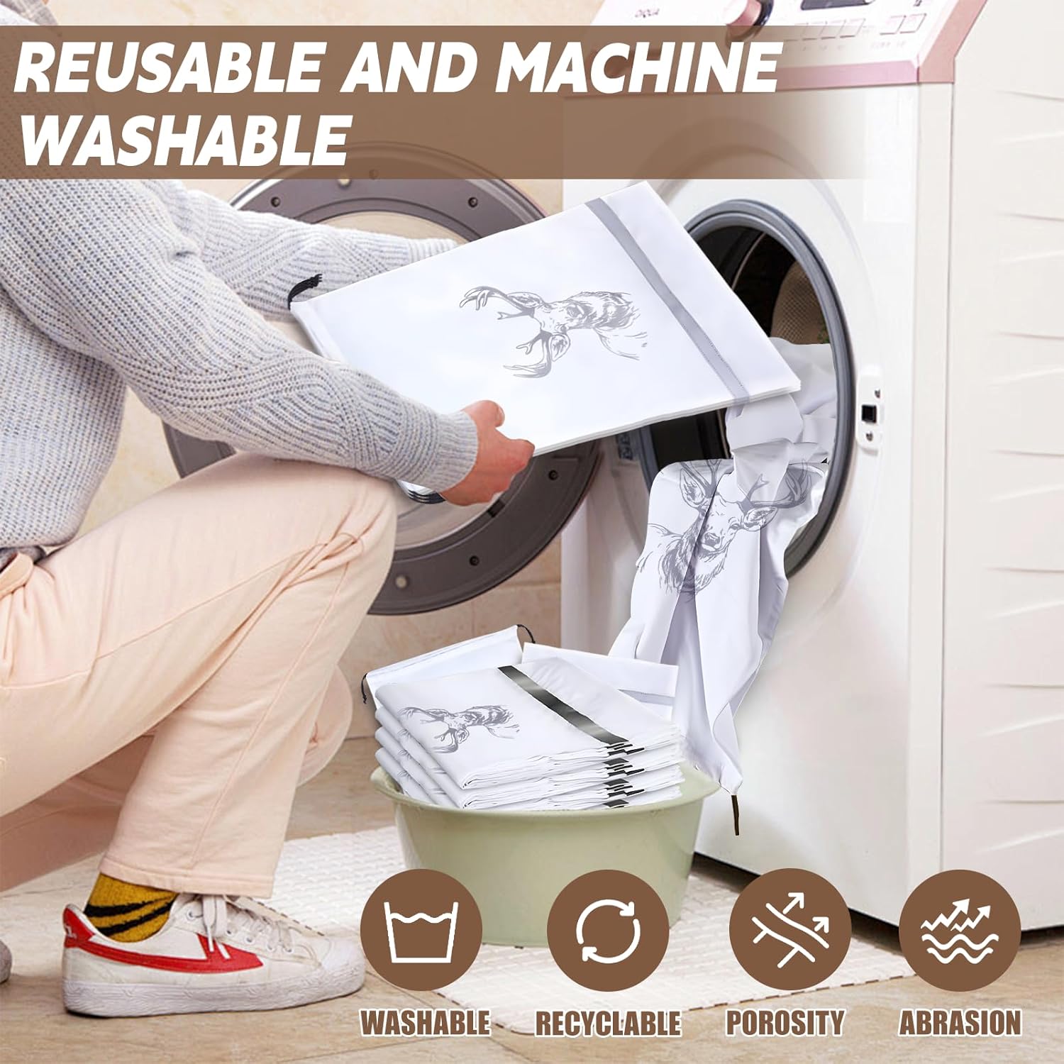 Game Bags Elk Hunting Meat Bags, ​Reusable Waterproof Wild Game Meat Bags with Reflective Tags, Reusable Breathable Meat Game Bags, 30''x18.5''/4pcs, 15''x10''/2pcs