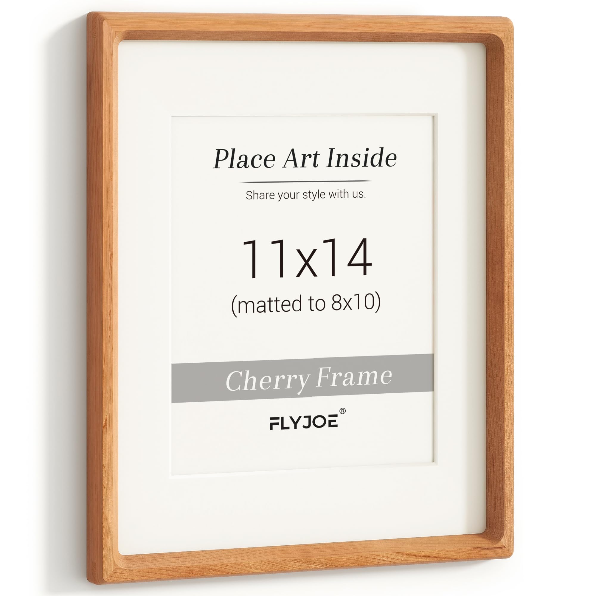 Photo 1 of ** GLASSES IS BROKEN. FRAME IS GOOD. **11x14 Picture Frame, USA-Sourced Natural Cherry Wood Photo Frame with Tempered Glass, Handcrafted Rounded Corner 11 x 14 Wooden Frame Matted to 8x10 Photos, Hanging Hooks Included