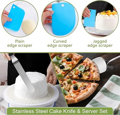 Miniatura 5 de Juego de moldes para pasteles de 168 piezas para hornear + suministros de decoración de pasteles 3 moldes antiadherentes (6, 8, 10 pulgadas), puntas