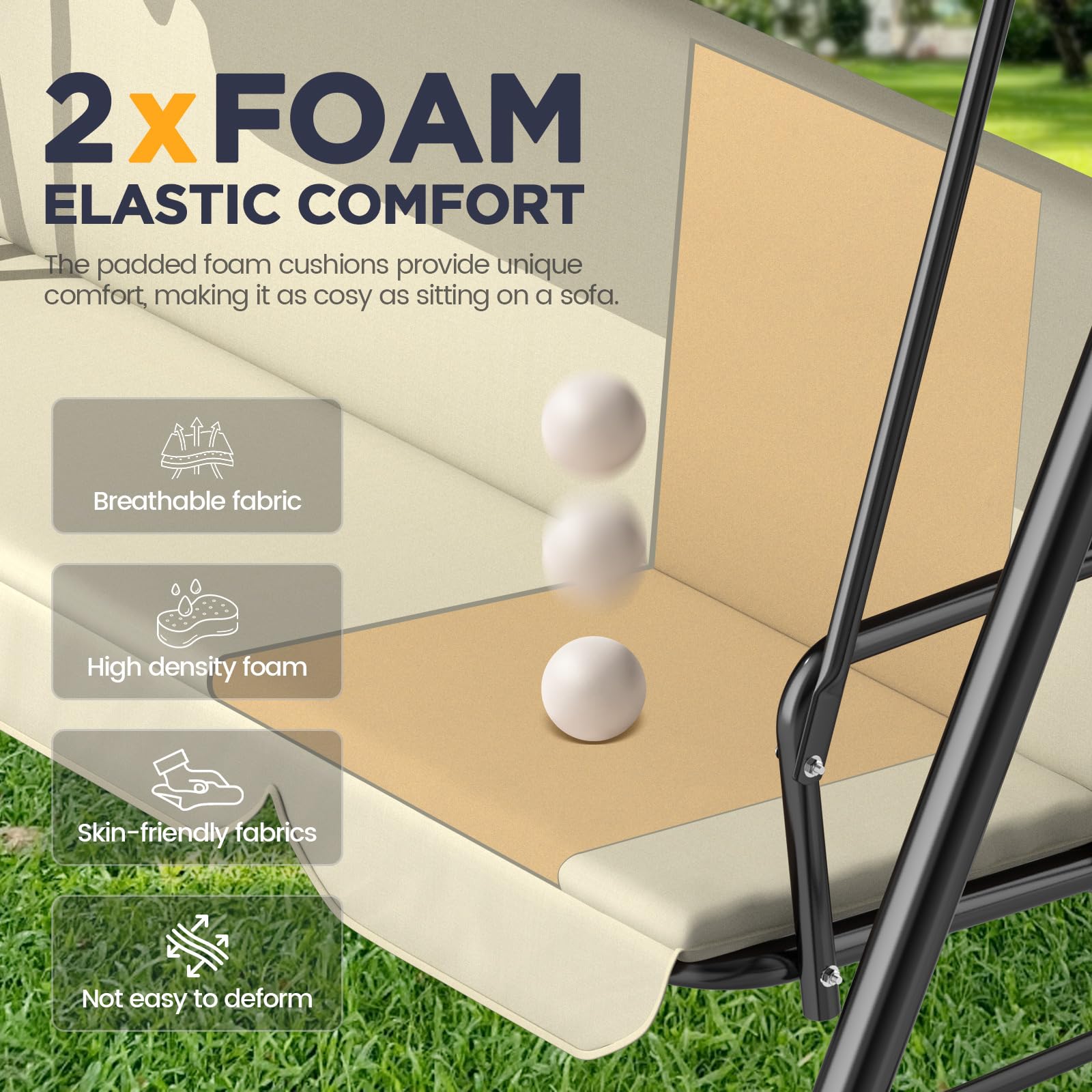 Balancelle de jardin 3 places avec toit pare-soleil réglable - Banc à bascule ergonomique résistant aux intempéries - Idéal pour le jardin, la terrasse - Montage facile - Beige