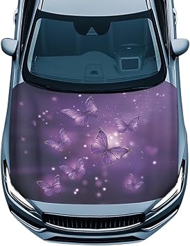 Dreaweet Purple Butterfly Hood Covers for Cars SUV Sedan Auto Hood Wrap Blanket Car Accessories for Women Washable & Reusable Car Front Hood Cover Protector