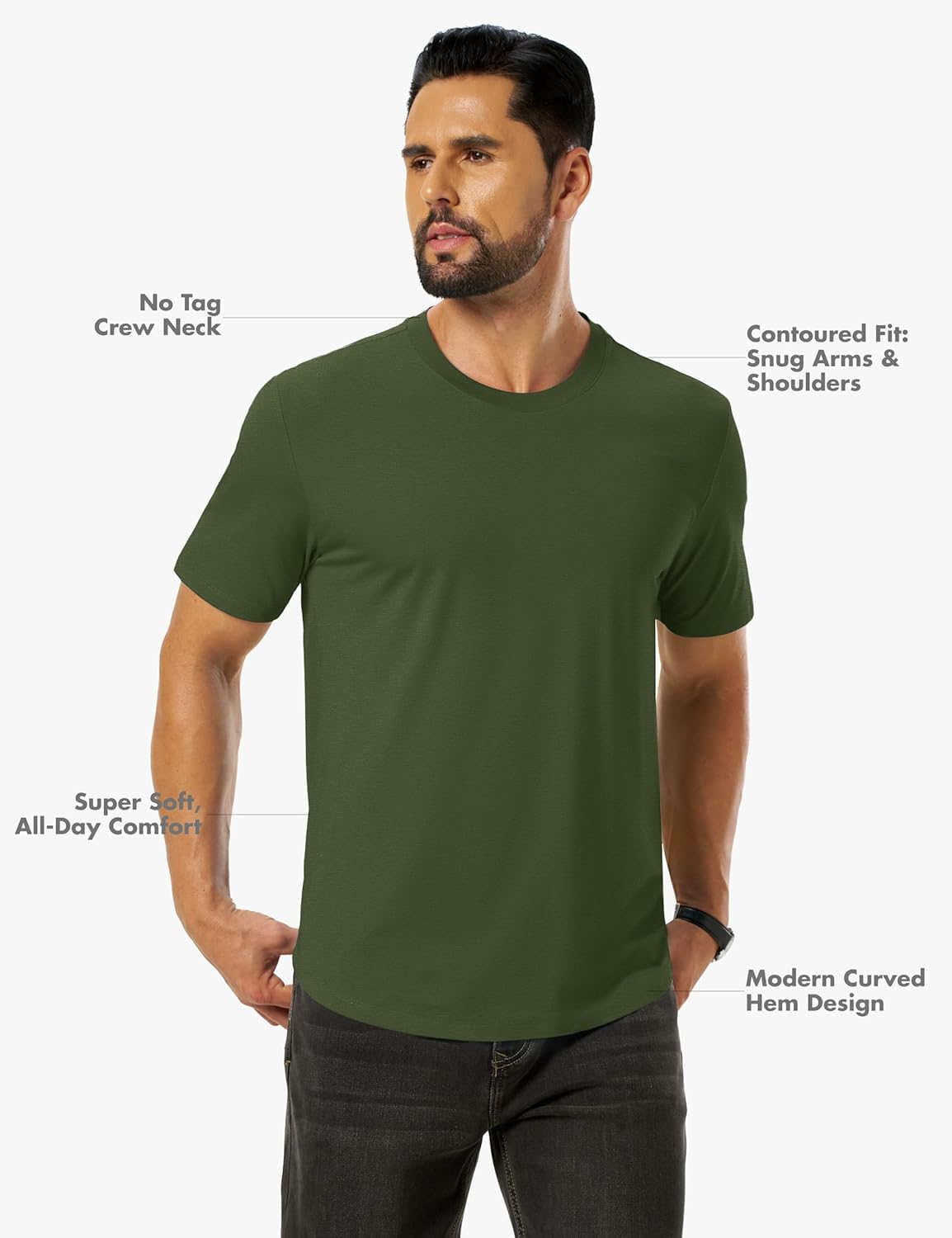 Cotrasen Mens T-Shirts Short Sleeve Curved Hem Lightweight Moisture Wicking Cooling Cotton Blend Casual Crewneck Tee Shirts - Image 4