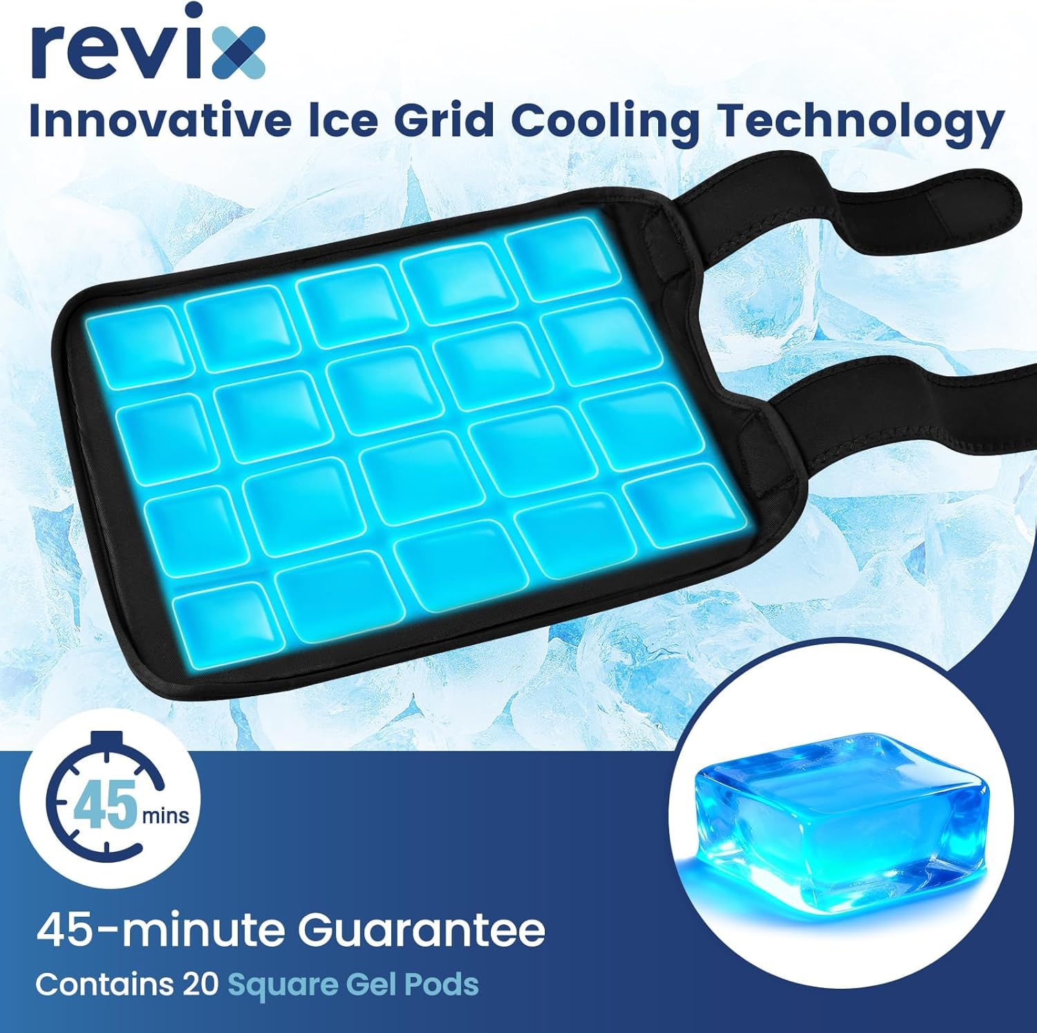 REVIX Knee Ice Pack Wrap, 45-Minute Long-Lasting Ice Pack for Knees with Ice Grid Gel Design, Reusable Gel Ice Wrap for Meniscus Tear, ACL, Cold Therapy for Elbows, Calves & Legs (12" × 9.5")
