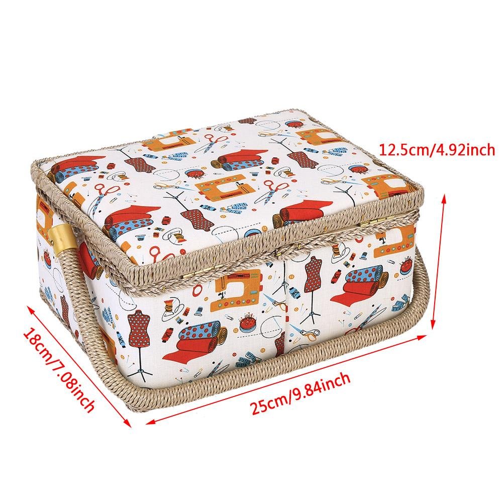 Caja de costura de madera multicolor, grande, organizadora, cesta de tela, hilo y aguja naranja