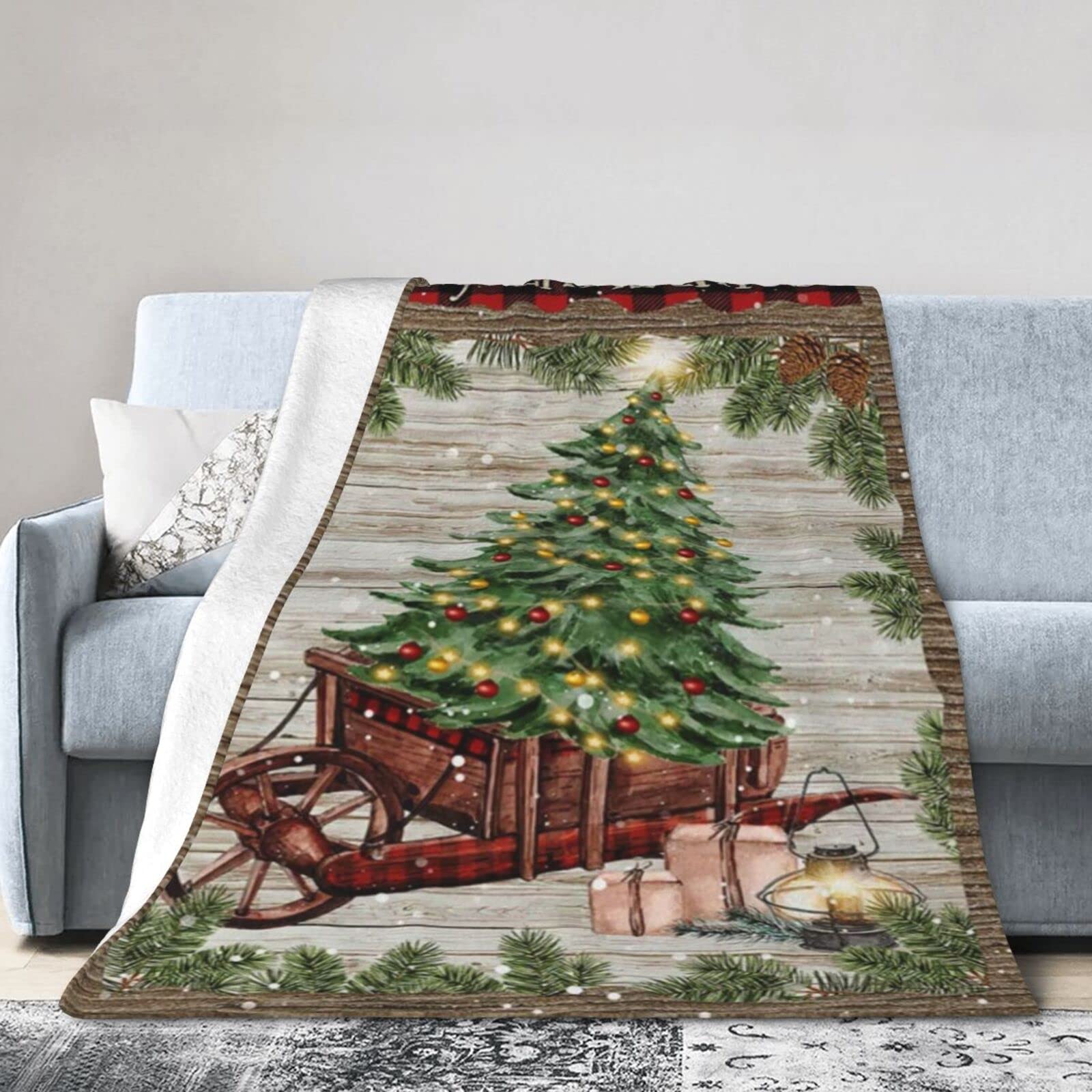 Lsjuee Christmas Flannel Fleece Blanket 60"X50" Merry Christmas1 Sofa Throw Blanket Quality Ultra-Soft Travel Winter Blankets for Kids Keep Warm