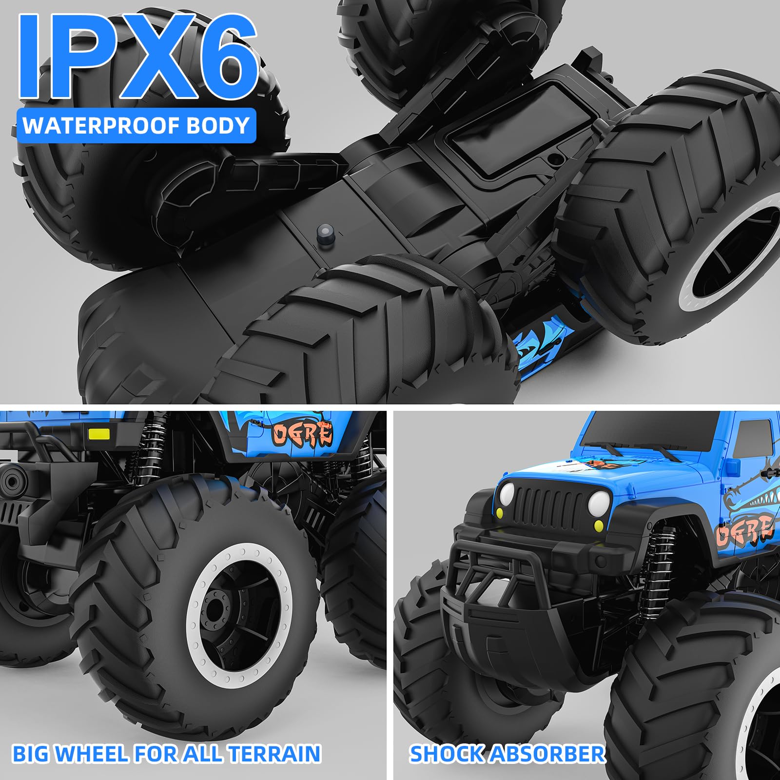 ACAMMZAR Amphibisches Ferngesteuertes Auto für Kinder, 2.4GHz 4WD 360° Drehung Wasserdichtes Monster Truck für Jungen All Terrain Off-Road RC Auto mit 2 Batterien 4 5 6 7 8 9 Jungen Mädchen, Blau