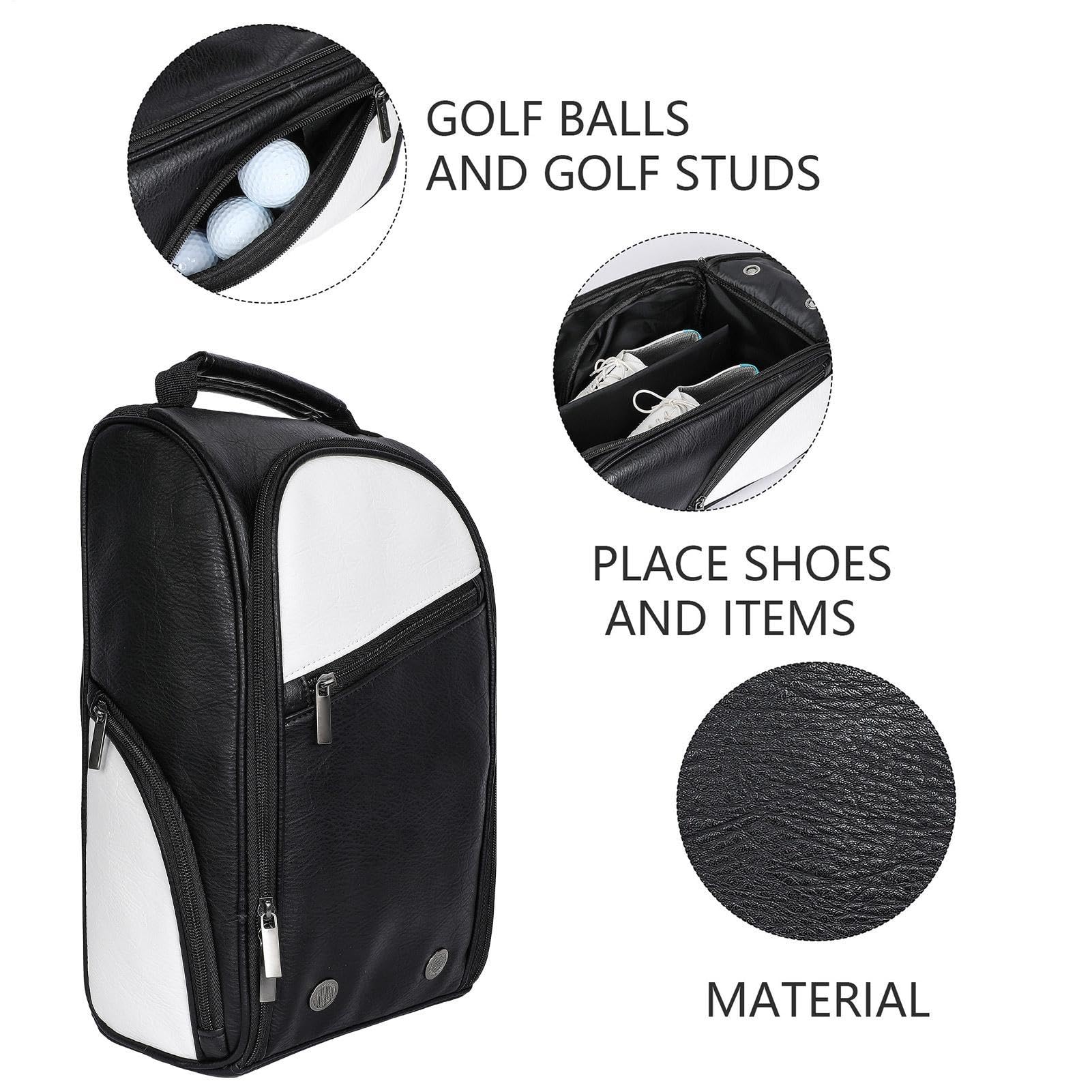 Tragbare Schuhaufbewahrungstasche, Golf-Schuhtasche, Multi-Tasche-Sneaker | Tasche, Schuhtasche mit Griff, Sportschuh-Reisetasche, PU-Leder-Schuhbeutel, geeignet für Herren-Golfschuhträger, Mehrfarbig,