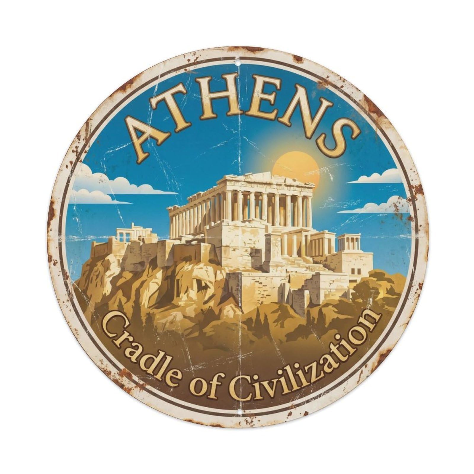 Vintage Travel Athens Acropolis Historic Metal Tin Sign Plaque