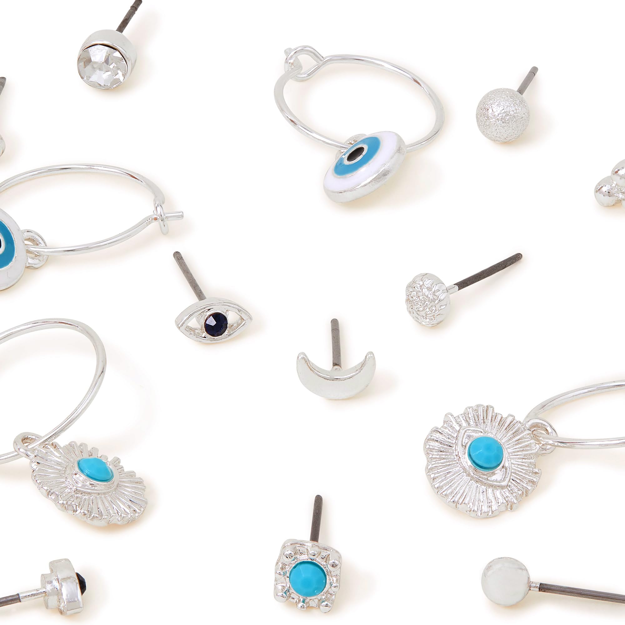 London Set Of 10 Stud And Evil Eye Hoop Earring