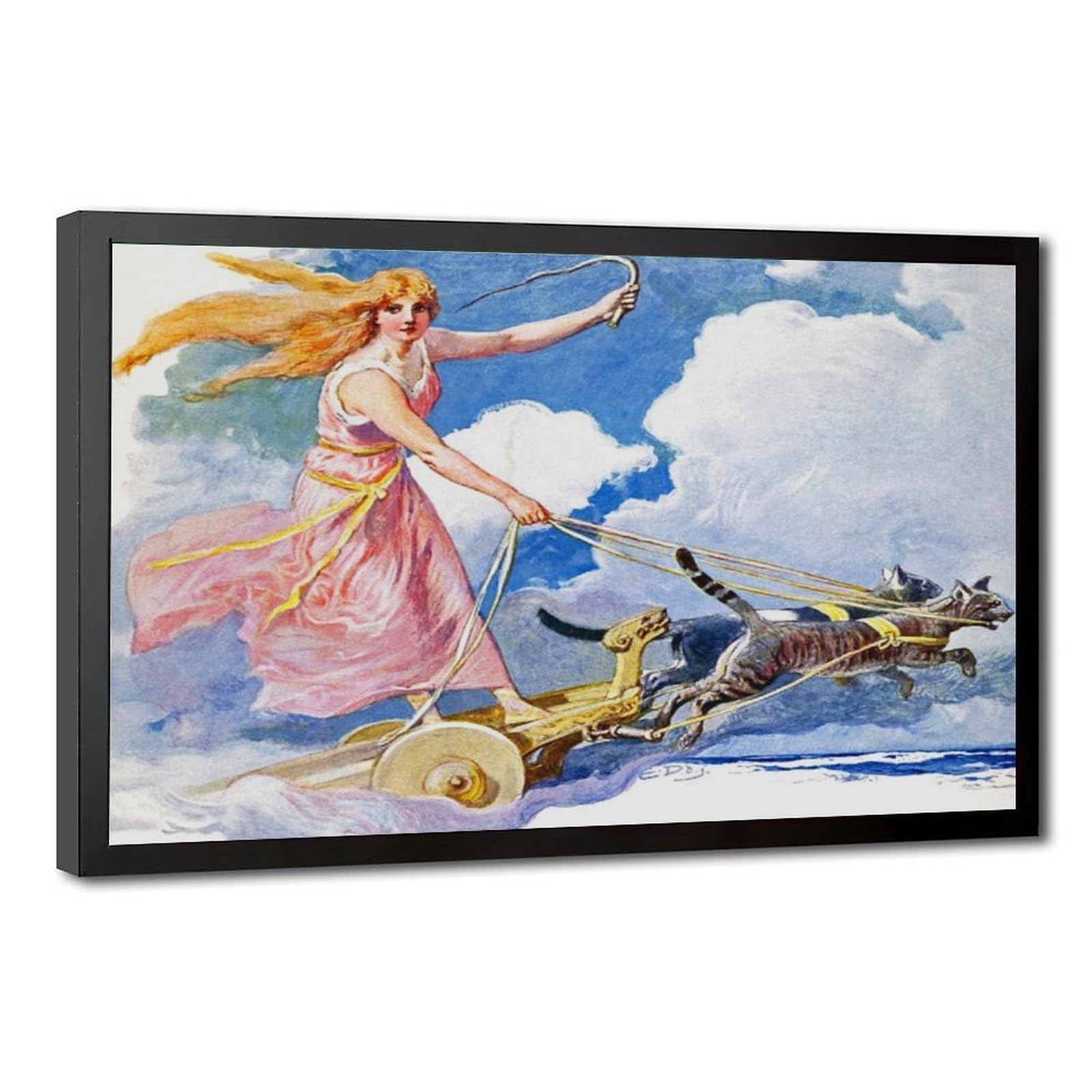 WCYB Freya Norse Goddess Vintage Wife of Odin Chariot Posters Prints Canvas Deco Paintings Wall Art Hangable Frame 16" L X 24" W