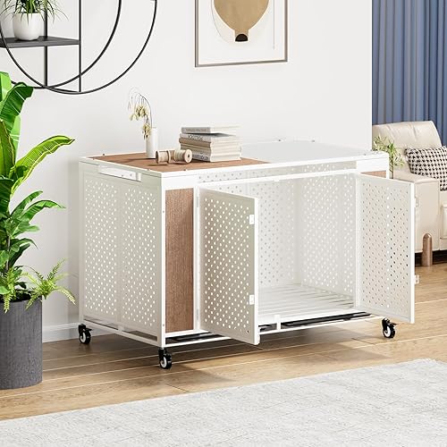 Miniatura 6 de Mueble resistente de 54 pulgadas para perros con ruedas, jaula de metal indestructible para perros grandes y medianos, jaula extra grande XL XXL con