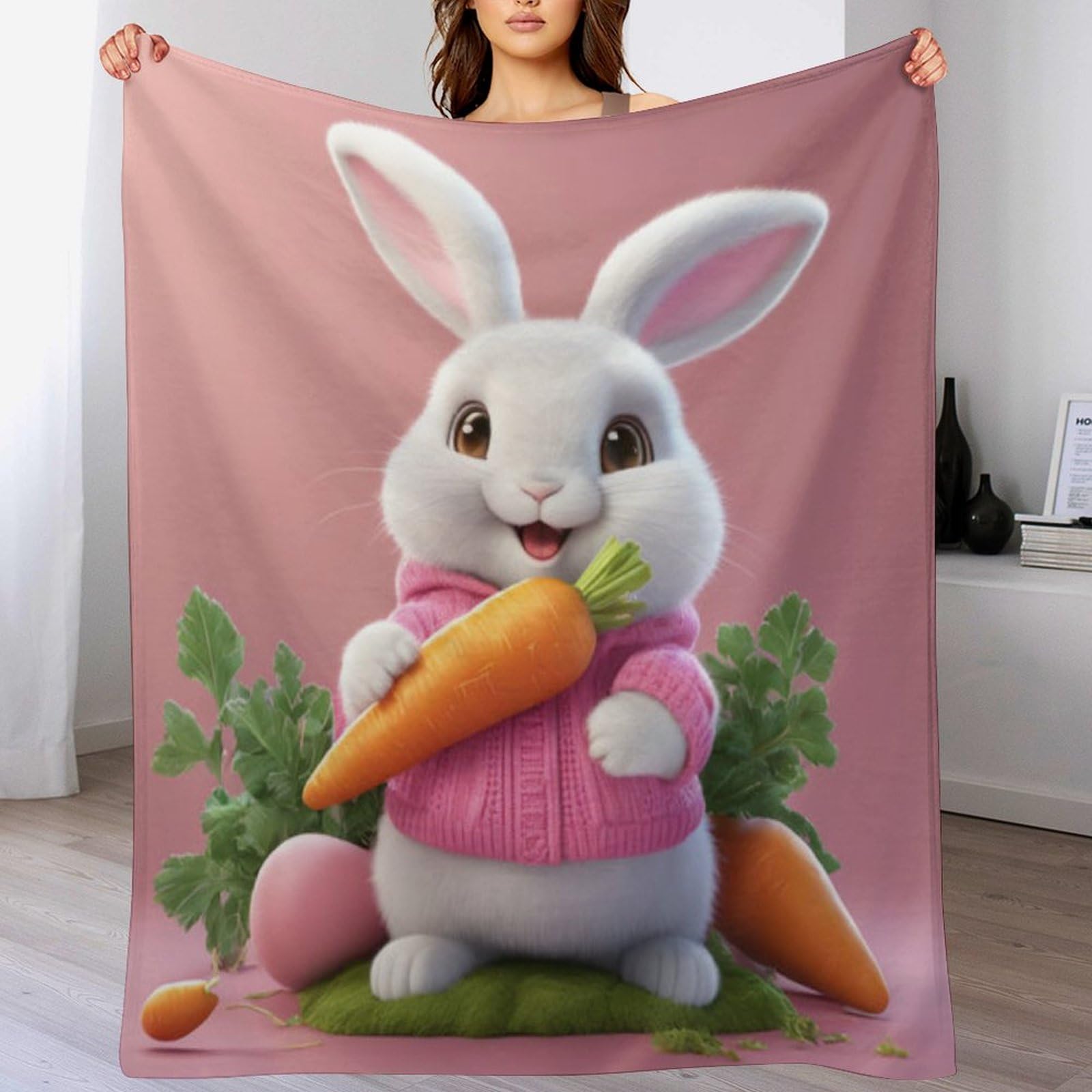 Couverture lapin doux en flannel polaire 100x130 cm pour canapé