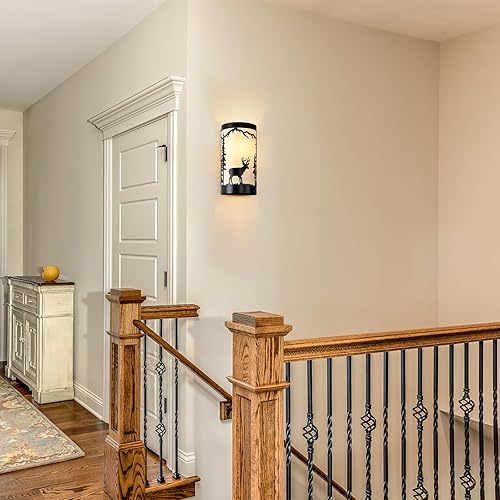 Miniatura 7 de Juego de dos apliques de pared, apliques de pared rústicos de pergamino blanco crema de ciervo, aplique de pared negro de granja, lámparas de pared