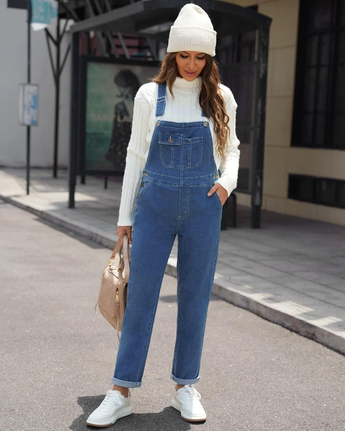 Vetinee Womens Overalls Denim Stretch Straight Leg Jeans Overall Regular Fit Bib Jean Jumpsuits Comfy Adjustable Straps - Image 4