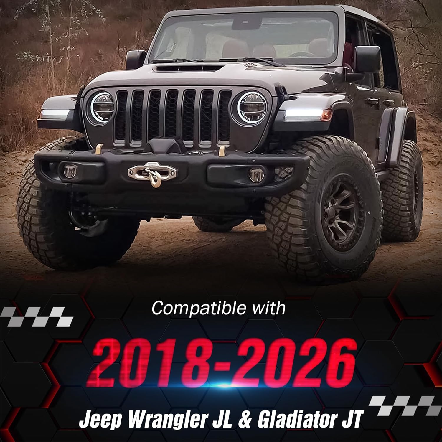 for JL & JT Winch Mounting Plate Compatible with 2018–2026 Jeep Wrangler JL JLU & Gladiator JT, Fits 10" x 4.5" Winch Bolt Pattern, Heavy-Duty Steel Bracket, 12000 lb Towing Capacity, Black
