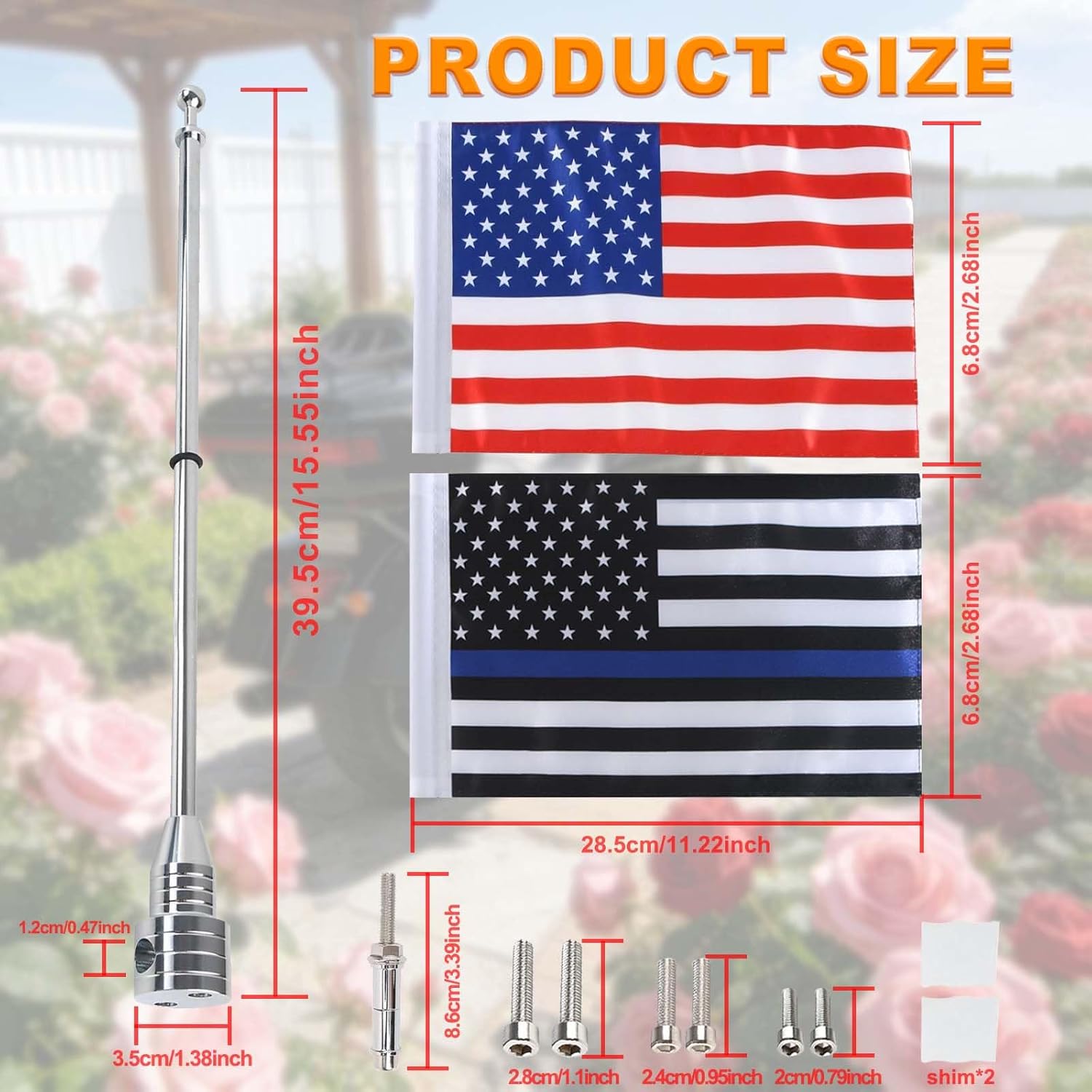 2 Pcs Motorcycle Flags Flagpole Mounts, For Harley Honda Goldwing CB VTX CBR Yamaha - 6×9'' Thin Blue Line US Flag & Red Line US Flag with Adjustable Flags Rack Holder fit for 1/2" Motorcycle Luggage Rack
