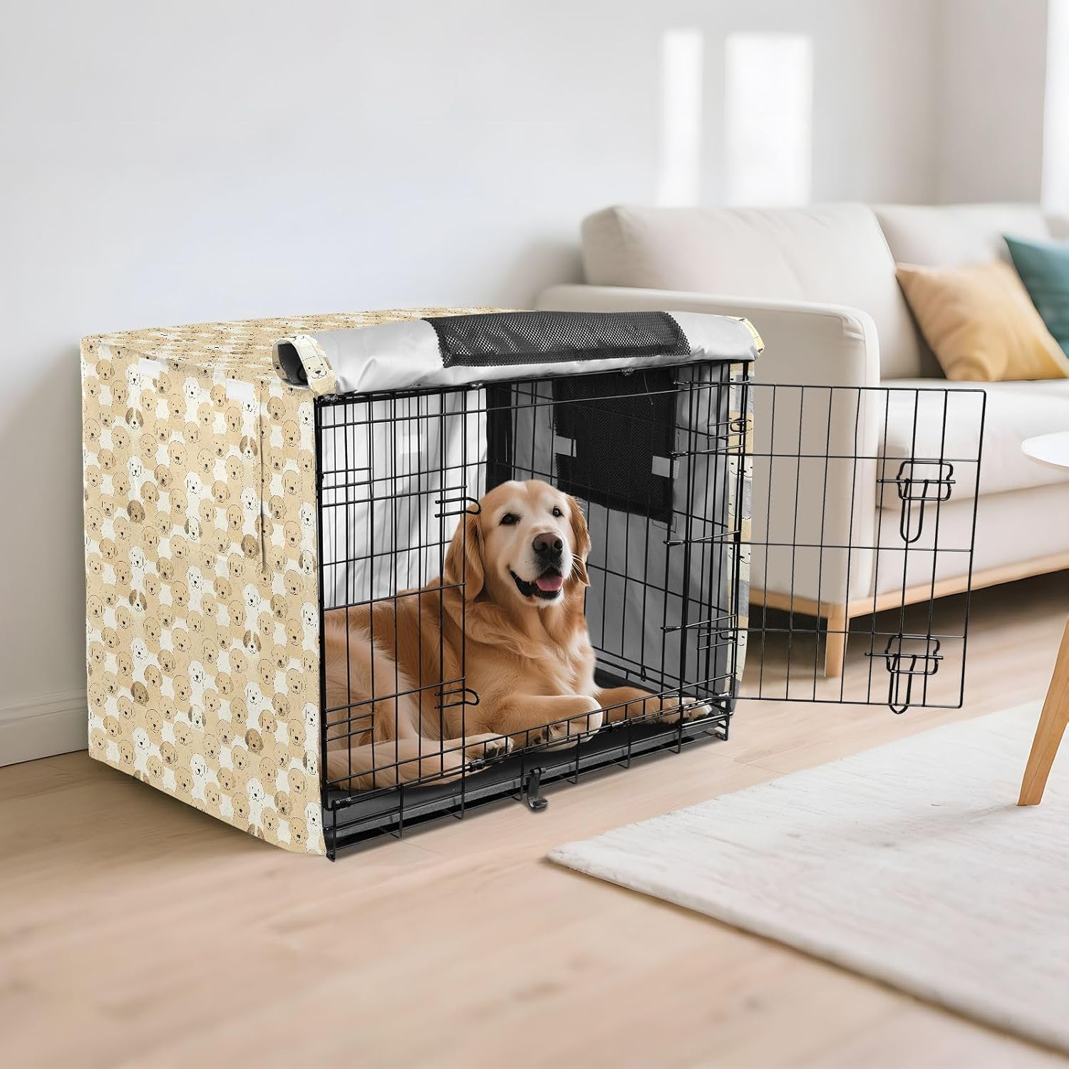 Cartoon Doodle Dog Cage Covers for Dog Crates Kennel Covers Roller Shades 42 Inch