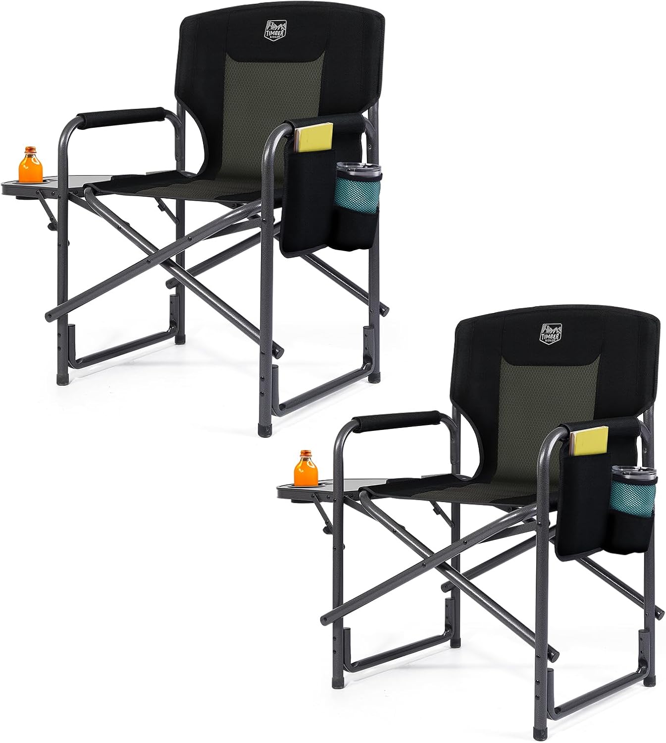 TIMBER RIDGE Lightweight Oversized Camping Chair, Aluminum Directors Chair with Side Table for Outdoor Camping, Lawn, Picnic and Fishing, Supports 400lbs, Black 2PCS