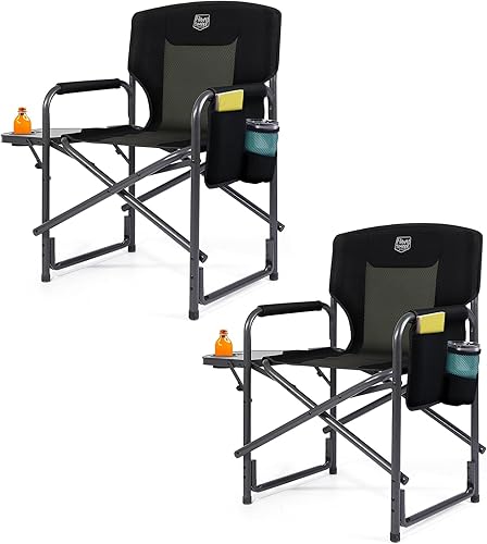 Miniatura 12 de TIMBER RIDGE Silla de campamento de aluminio de gran tamaño, silla de directores portátil ligera con mesa auxiliar, bolsillo lateral desmontable