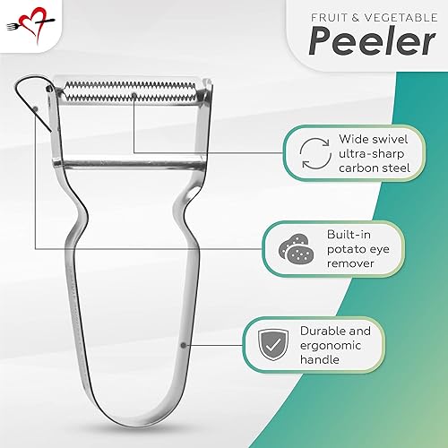 Miniatura 5 de IGA Pelador para papas, peras, zanahorias, pepinos, frutas y otras verduras con facilidad, acero inoxidable supremo, apto para lavavajillas