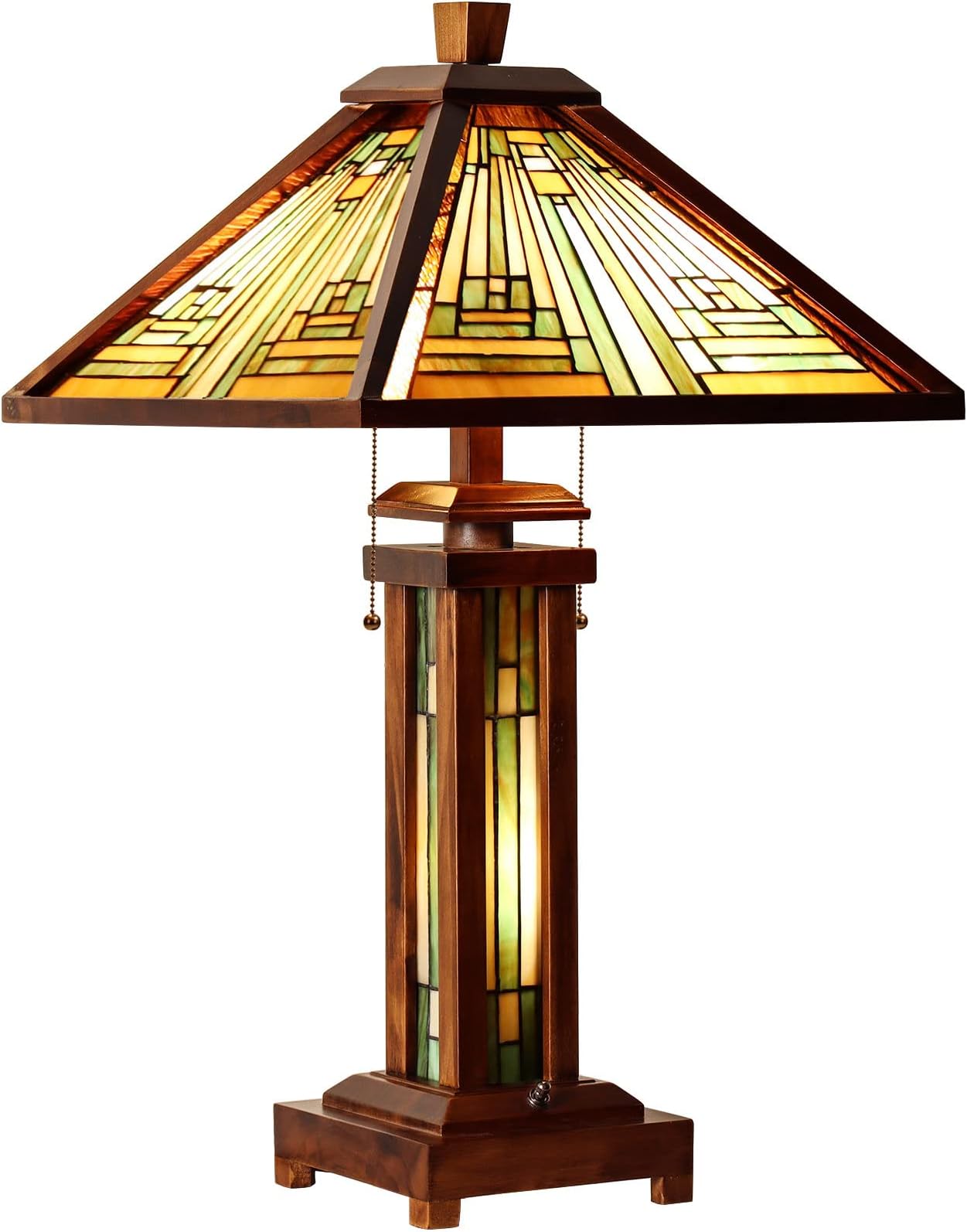 Capulina Tiffany 3-Light Table Lamp with Night Light, Antique Style Wood Base Desk Lamp for Living Room, Bedroom, Office