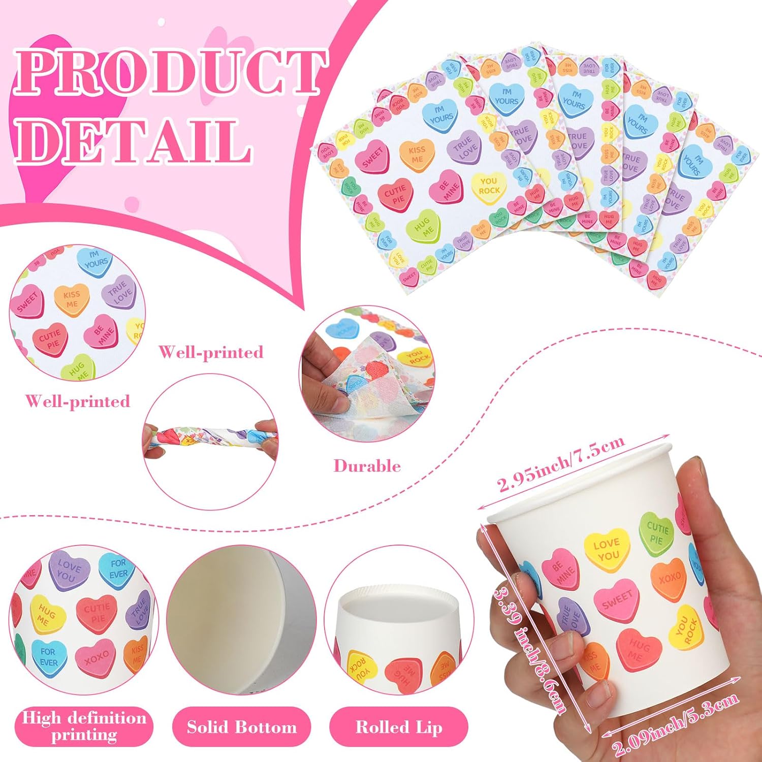 Layhit 350 Pcs Valentine's Day Tableware Sets Conversation Heart Paper Plates Valentines Plates Napkins Cups Disposable Colorful Heart Candy Dinnerware for Valentine Weddings Birthday, Serve 50