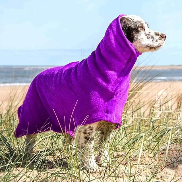 UOMIO Dog Drying Coat Bathrobe Towel, Puppy Towelling Robe, Double-layer Microfiber Absorb Moisture and Dry Pet Quickly, Adjustable Collar and Waist - 43cm Back Length for Puppy Small Dog