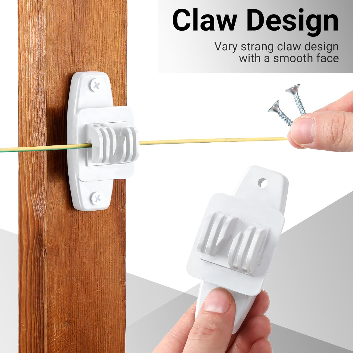 Pushglossy 50 Pcs Electric Wire Fence Insulators Electric Fence Wood Post Claw Insulators Accessories Nail Wood Post Nail on Insulator for Hi-tensile, Heavy Duty Fencing Wire Polywire (White)