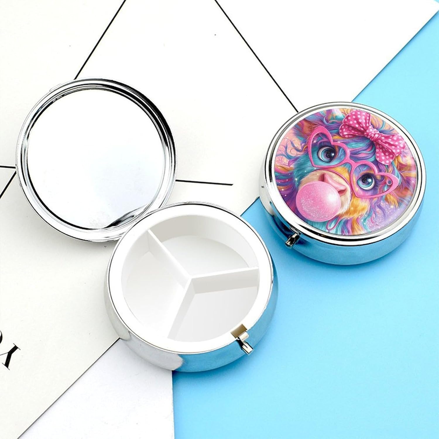 Highland Calve Round Pill Box with 3 Compartments & Mirror image 3