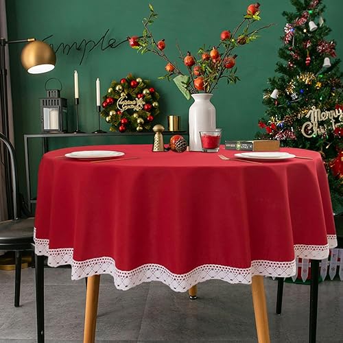 EHouseHome Mantel de lino sintético con ribete de encaje, impermeable, a prueba de derrames, resistente a las manchas, sin arrugas, a prueba de