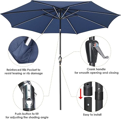 Miniatura 14 de Yescom Outdoor Solar Powered LED Patio Umbrella with Crank Tilt for Garden Backyard Deck Table Market Poolside Party Event 2-Beige,3-Negro