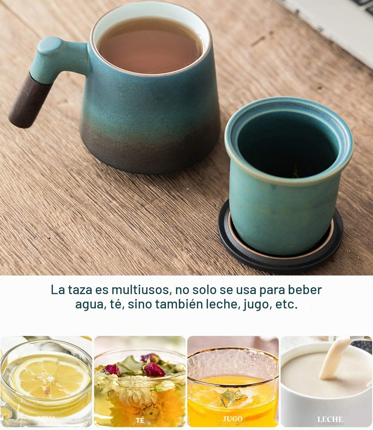 Taza de té de cerámica con filtro y tapa tazas de tazas de tazas de madera 350 ml,Multi colored