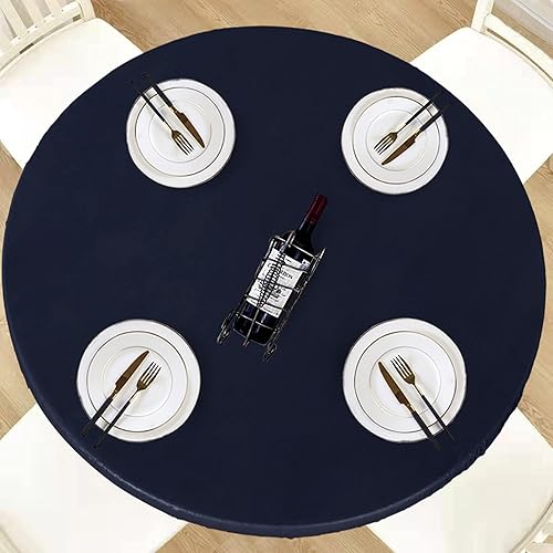 Miniatura 28 de LUSHVIDA - Mantel ajustable de vinilo para mesa redonda, impermeable y con borde elástico, mantel de plástico