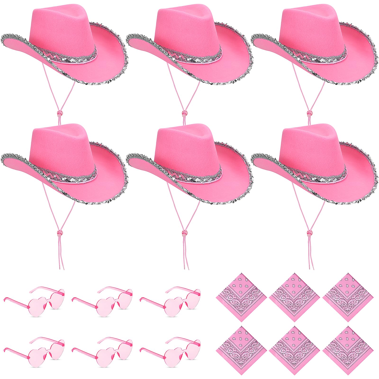 18 pezzi cappello da cowgirl con occhiali a forma di cuore e bandana Paisley – set per donne e adolescenti