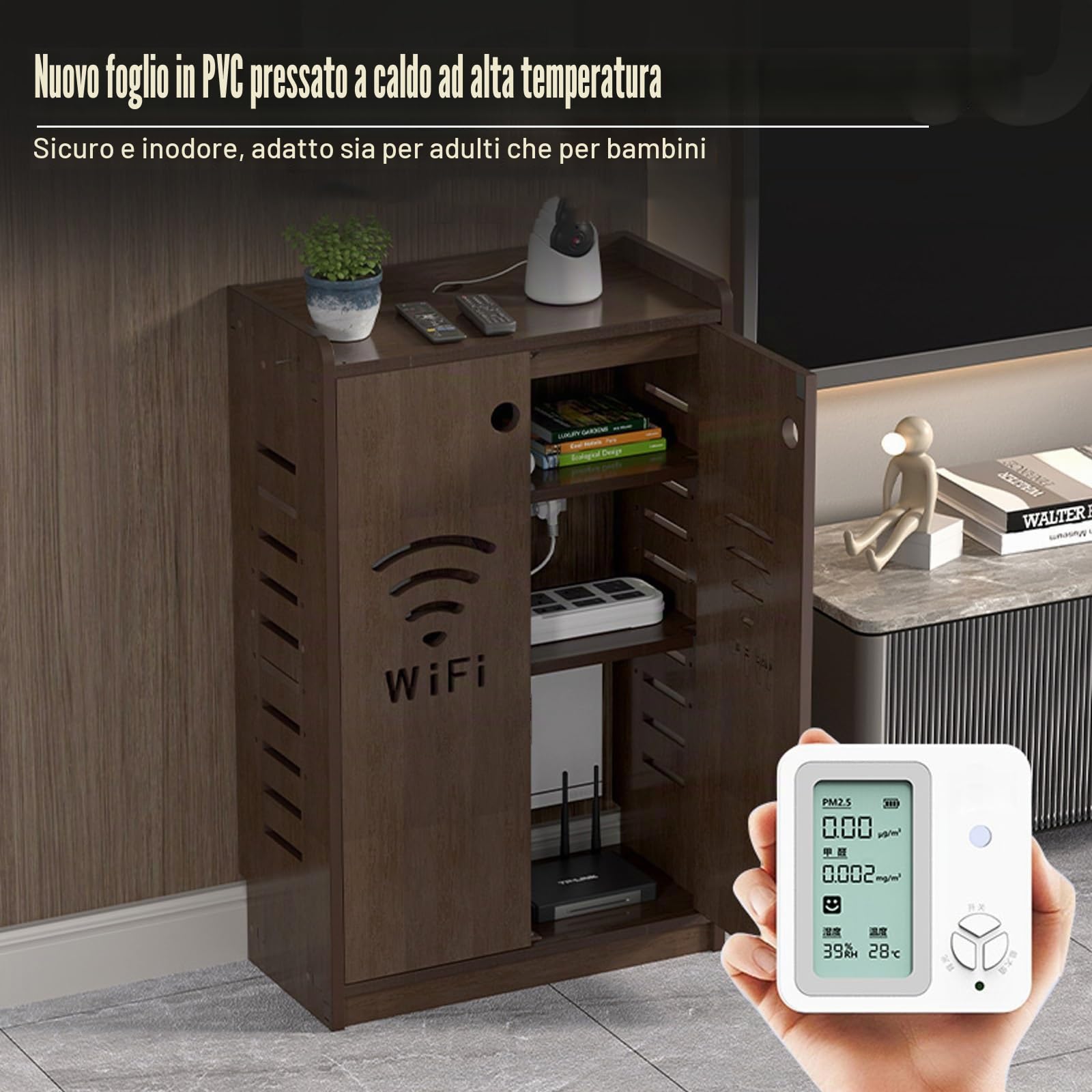 HARELA Armadietto portaoggetti per Router WiFi, Scatola portaoggetti da Pavimento per Router e Modem, Mobiletto per archiviazione multimediale per casa e Ufficio(White,50x80x25cm)