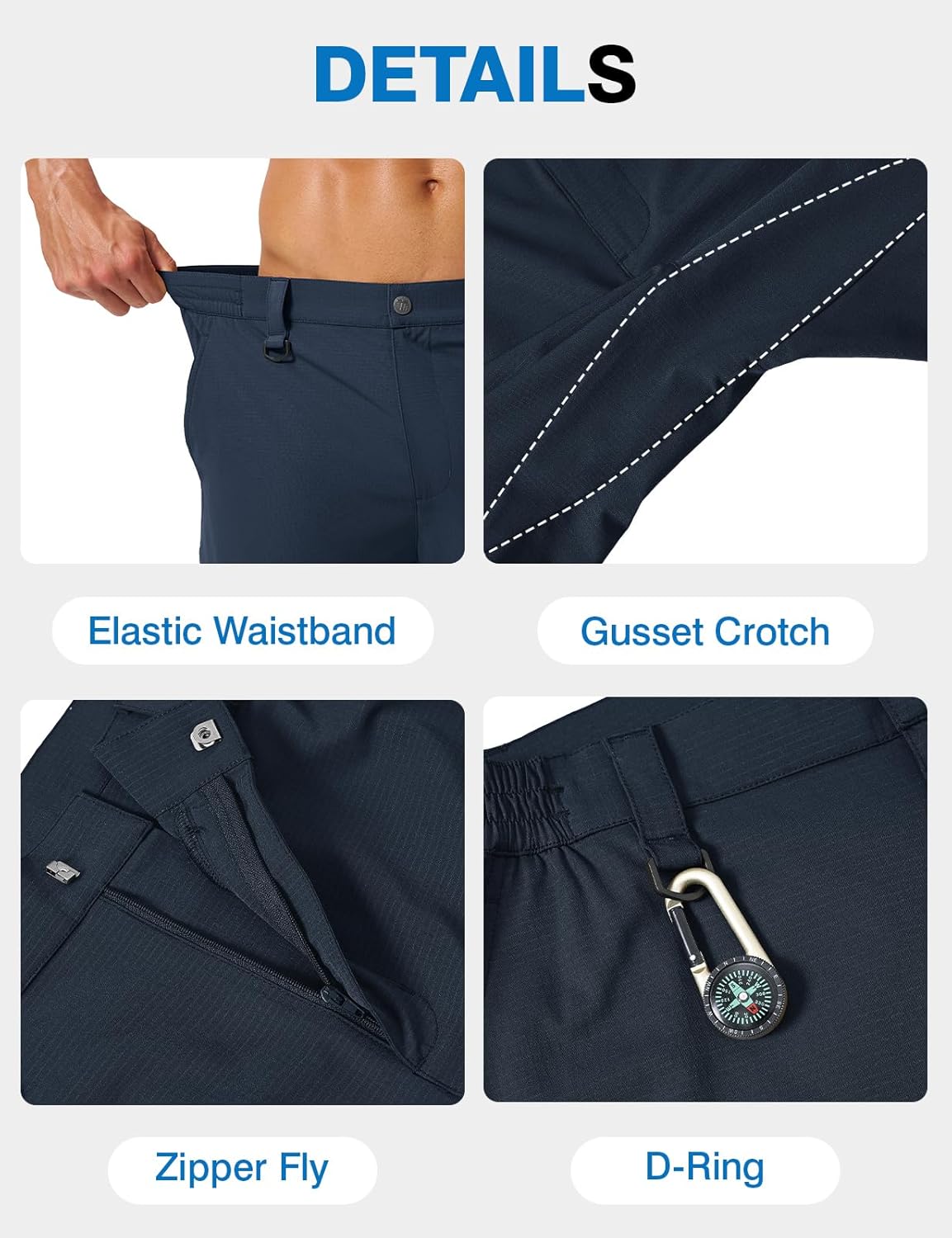 TBMPOY Men's Hiking Pants Lightweight Quick Dry Travel Fishing Waterproof Stretch Pants 5 Pockets Outdoor Cargo Work