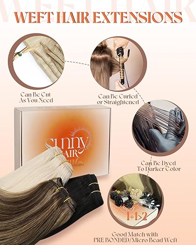 Miniatura 8 de Sunny - Extensiones de cabello humano color negro cosidas, extensiones de cabello humano de 24 pulgadas, extensiones de cabello humano real, color