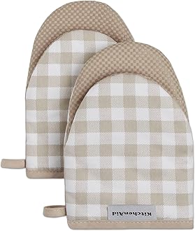 Kitchen Aid Gingham Mini Oven Mitt Set, 5.5"x8", Milkshake