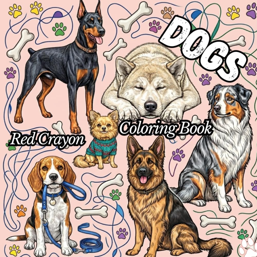 Dogs Coloring Book: 50 Stress Relieving Coloring Pages, Perfect Gift for Dog Lovers