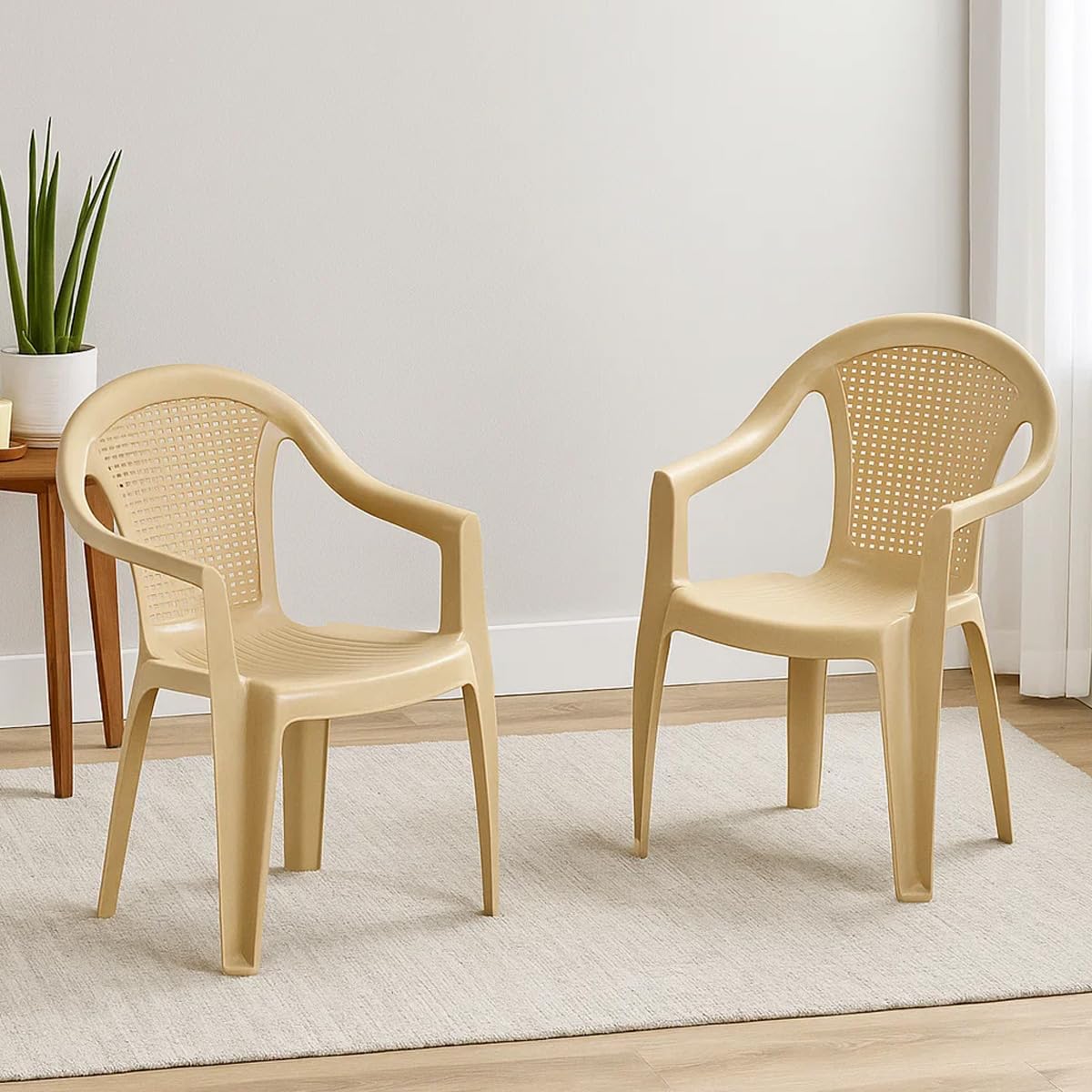 Nilkamal CHR2036 Plastic Mid Back Chair | Set of 2|for Home, Dining Room, Bedroom, Kitchen, Living Room, Office, Outdoor, Garden |100% Polypropylene Stackable Chairs|Marble Beige-image-24