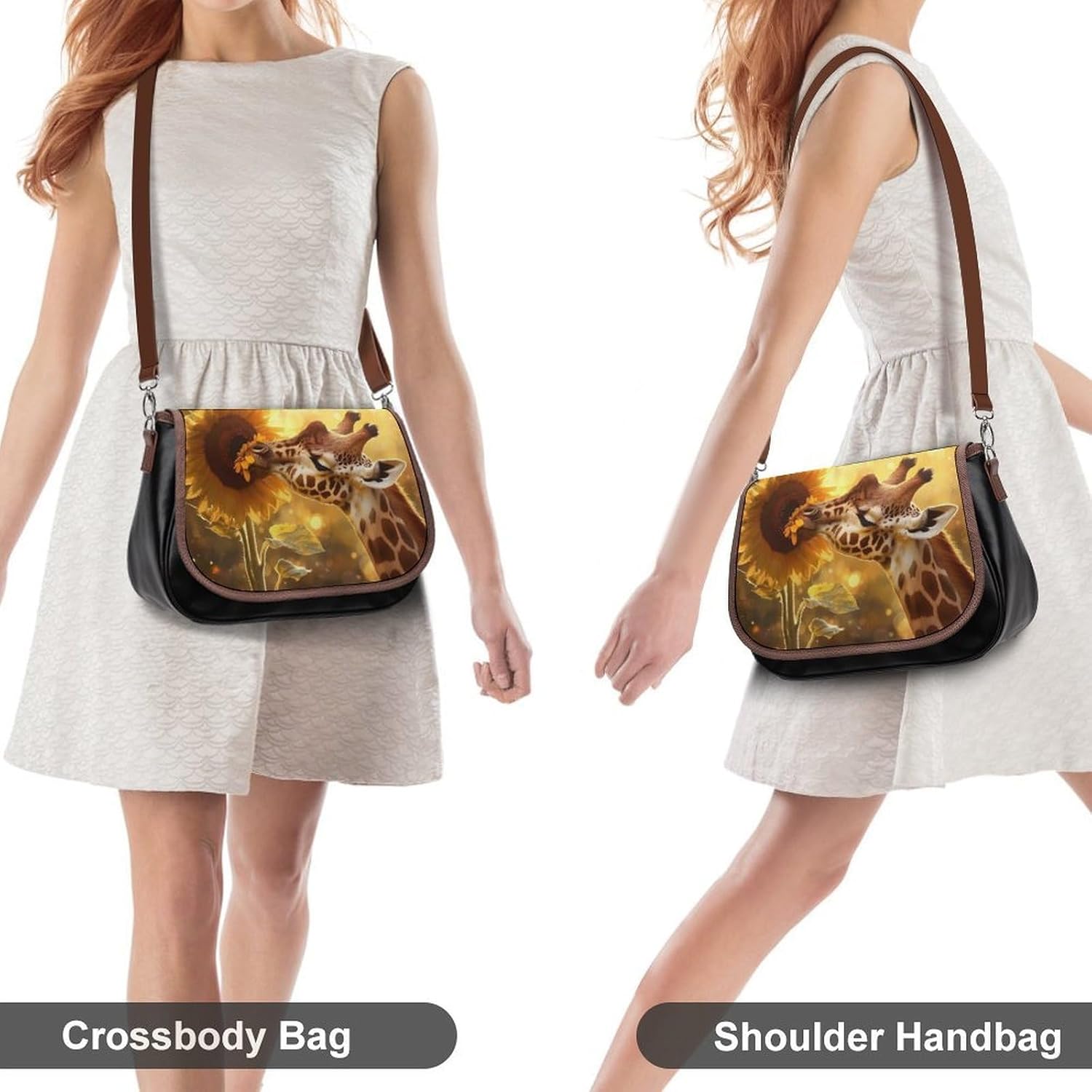 Giraffe And Flower Women's Shoulder Handbags Cute PU Leather Purse Crossbody Messenger Bags