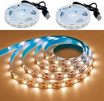 HZshark Under Cabinet USB LED Strip Light 4000K Warm White, 5V Powered 13.1ft/4M 22M SMD 2835 240 LEDs, Flexible Tape Light for Desk, Mirror & Bookshelf Cuttable Self-Adhesive IP20 Indoor