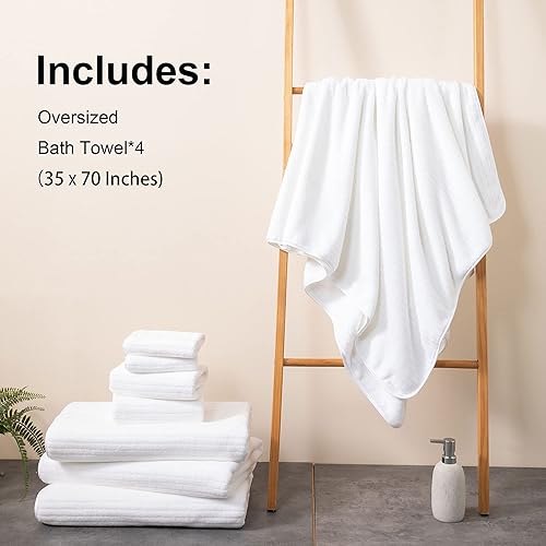 Miniatura 5 de Mistyrose Juego de 4 toallas de baño de gran tamaño, color blanco, de 35 x 70 pulgadas, de microfibra, suave, XL, súper absorbentes, de secado