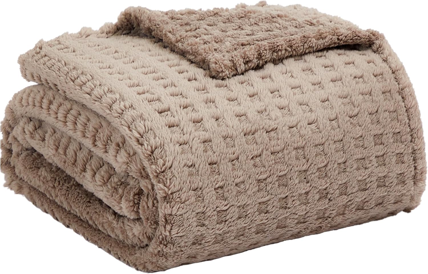 Soft Cozy Fuzzy Fleece Throw Blanket, Waffle Light Taupe, 50x60 Inches – Lightweight, Fluffy, and Warm 3D Jacquard All-Season Blanket for Couch, Bed, Sofa, Home Decor, Camping, and Travel - Image 7