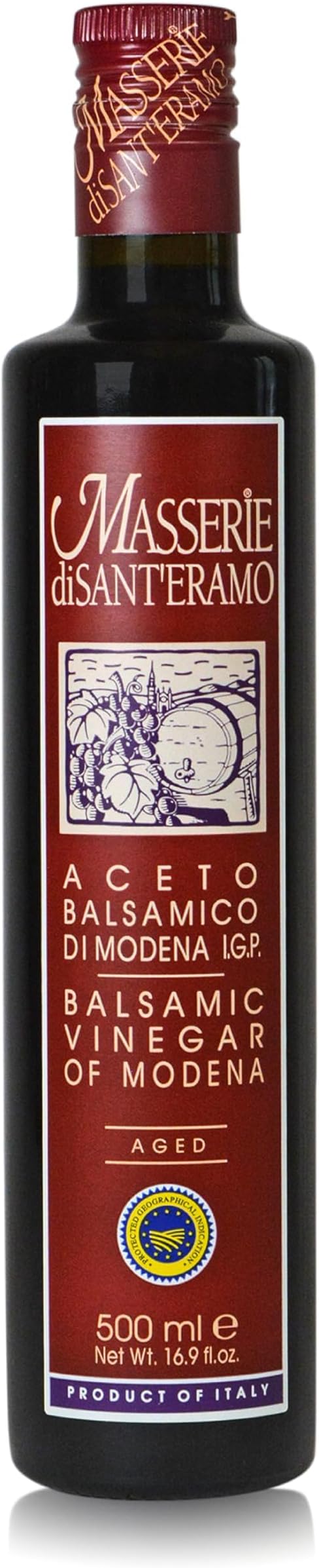 Masserie di Sant'Eramo Premium Italian Aged Balsamic Vinegar of Modena - Made in Italy, Aceto Balsamico di Modena IGP Certified, Gourmet Food Product of Italy - 16.9 fl oz (Pack 1)