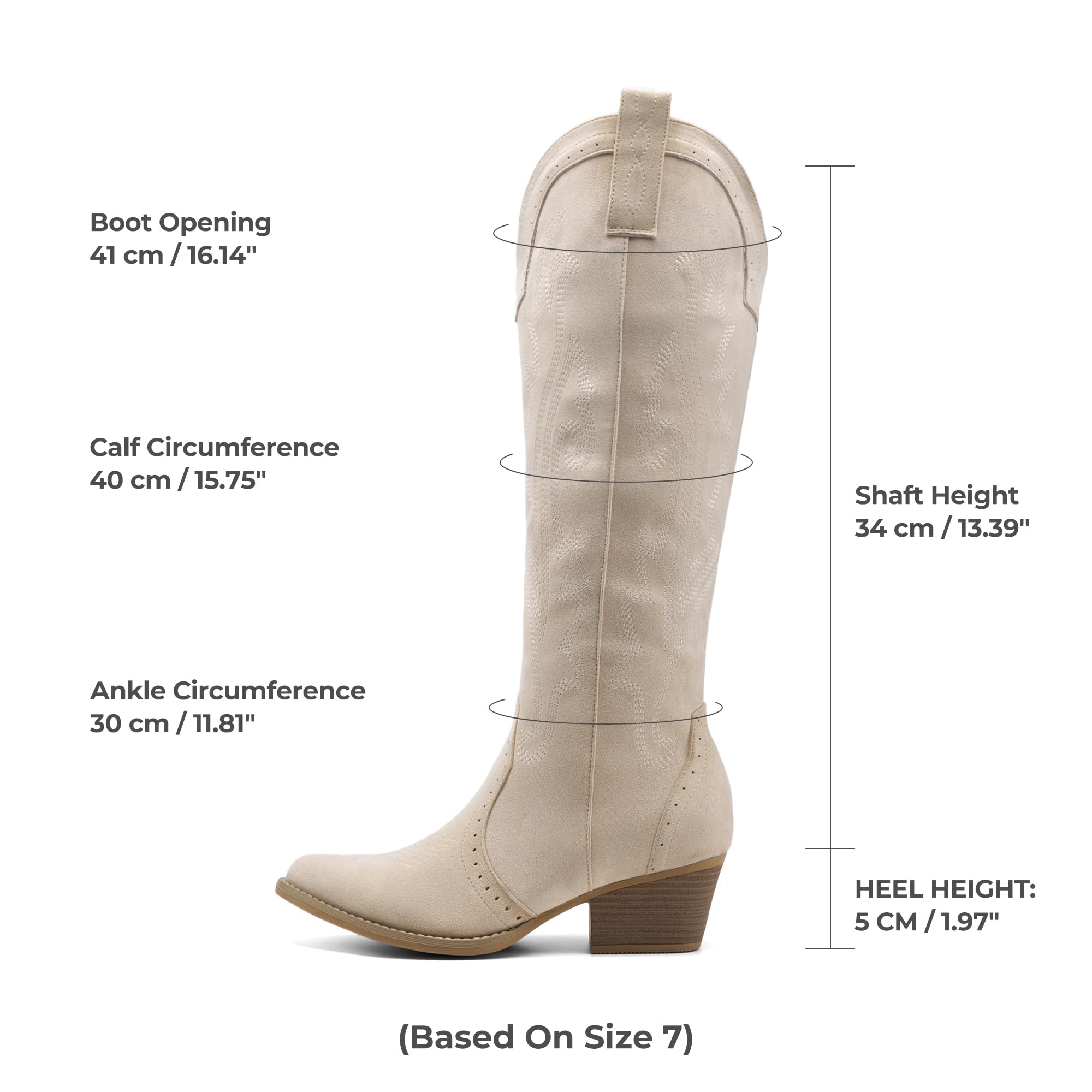 DREAM PAIRS Botas Altas DE Vaquera para Mujer CÓMODAS con Cremallera Lateral Y TACÓN Grueso Bordadas Estilo Oeste Botas Retro