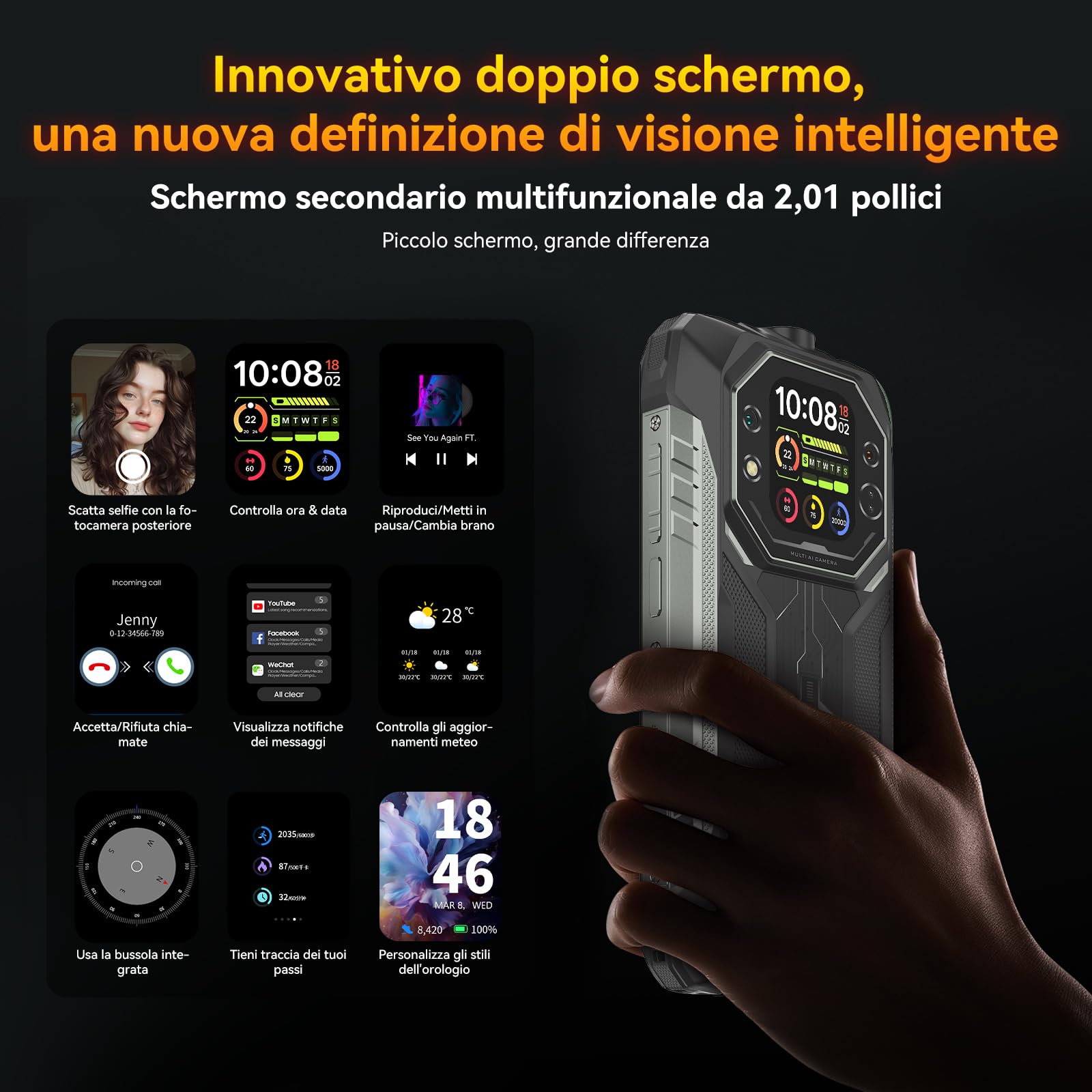 Blackview ROCK 1 Rugged Smartphone Android 16, 24GB+256GB Telefono Indistruttibile,15000mAh, 20MP Visione Notturna, Gemini AI, Display 6.56" HD+ 2.01", IP69K Impermeabile, NFC/OTG/GPS/2 Anni Garanzia