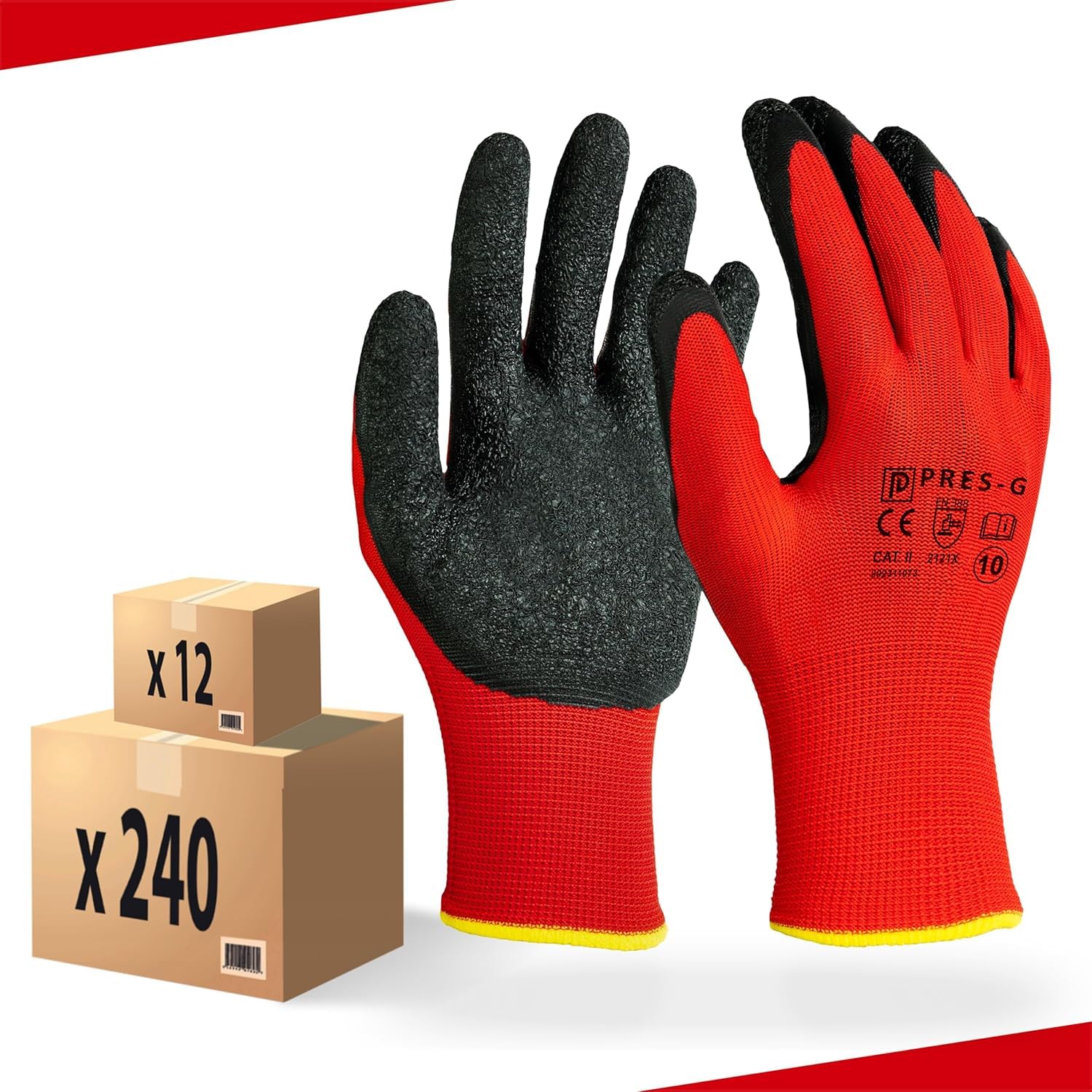 PRESTIGION Arbeitshandschuhe Herren Größe 8-M (120 Paare) - Latex Handschuhe Arbeit - Abriebfest - Ideal für die Baustelle und Heimwerker oder den Garten
