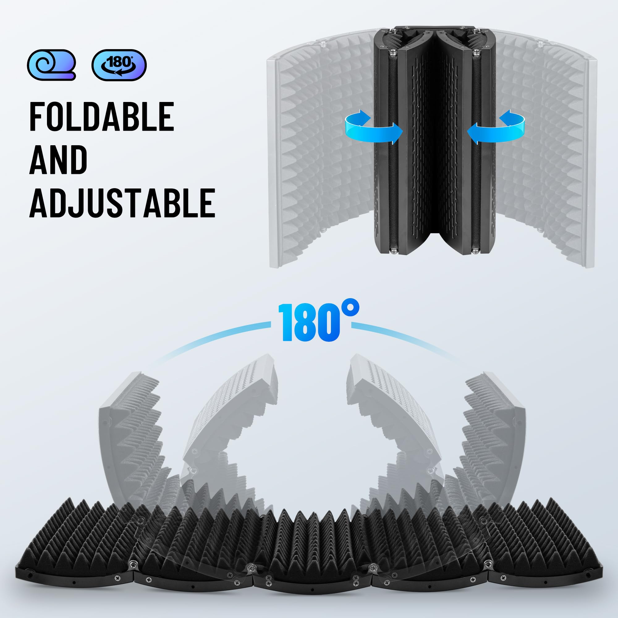 CAHAYA Microphone Isolation Shield Studio Mic Sound Absorbing Foam Professional Desktop or Mounted on Stand Recording Equipment Foldable 5-Panel Mic Isolator Panel for Condenser Microphone - Image 3