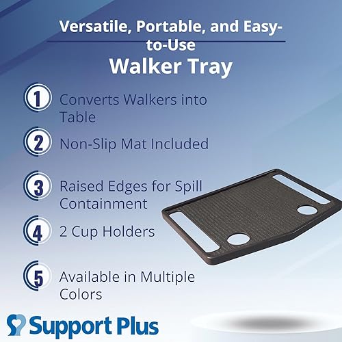 Miniatura 2 de Support Plus Bandeja para caminante, bandeja de mesa de movilidad para caminante, tapete antideslizante para andador, tapete de accesorios para